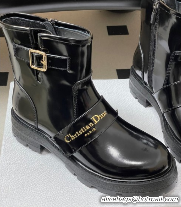 Perfect Dior DiorAlps D-Quest Ankle Boots in Shiny Calfskin with Logo Buckle Strap Black DR121609 1216123