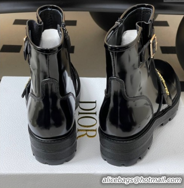 Perfect Dior DiorAlps D-Quest Ankle Boots in Shiny Calfskin with Logo Buckle Strap Black DR121609 1216123