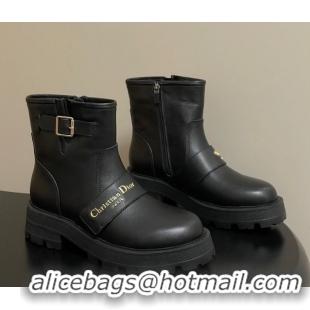 Unique Style Dior DiorAlps D-Quest Ankle Boots in Calfskin Leather with Logo Buckle Strap Black DR121609 1216124