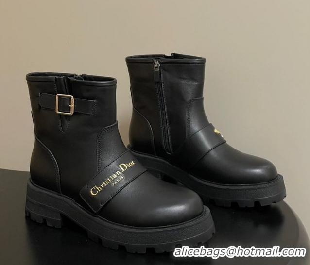 Unique Style Dior DiorAlps D-Quest Ankle Boots in Calfskin Leather with Logo Buckle Strap Black DR121609 1216124
