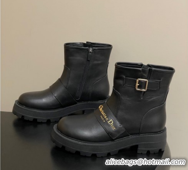 Unique Style Dior DiorAlps D-Quest Ankle Boots in Calfskin Leather with Logo Buckle Strap Black DR121609 1216124