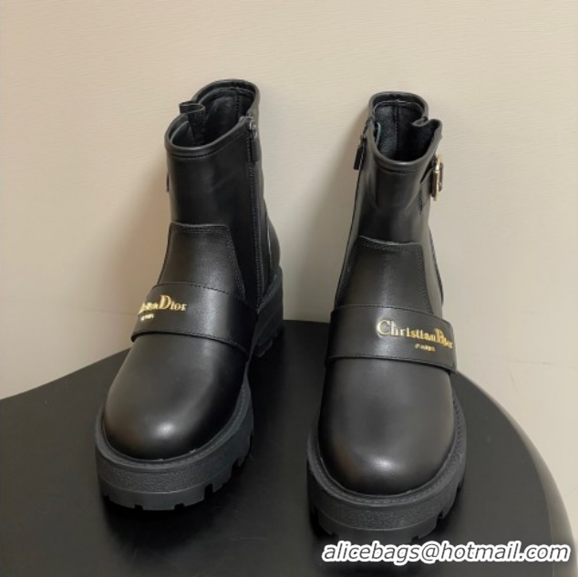 Unique Style Dior DiorAlps D-Quest Ankle Boots in Calfskin Leather with Logo Buckle Strap Black DR121609 1216124