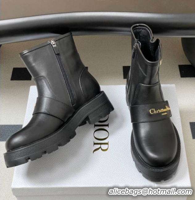 Unique Style Dior DiorAlps D-Quest Ankle Boots in Calfskin Leather with Logo Buckle Strap Black DR121609 1216124