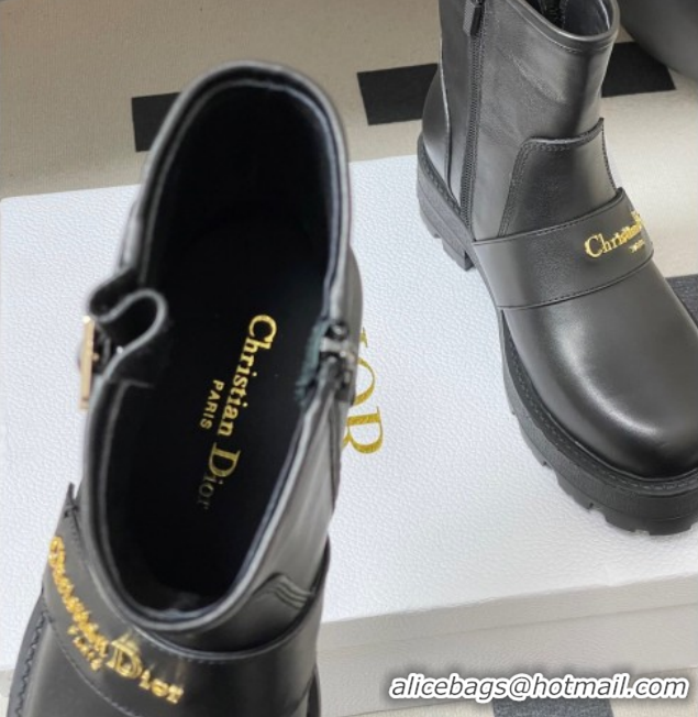 Unique Style Dior DiorAlps D-Quest Ankle Boots in Calfskin Leather with Logo Buckle Strap Black DR121609 1216124