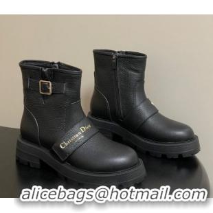 Good Looking Dior DiorAlps D-Quest Ankle Boots in Grained Calfskin with Logo Buckle Strap Black DR121609 1216126