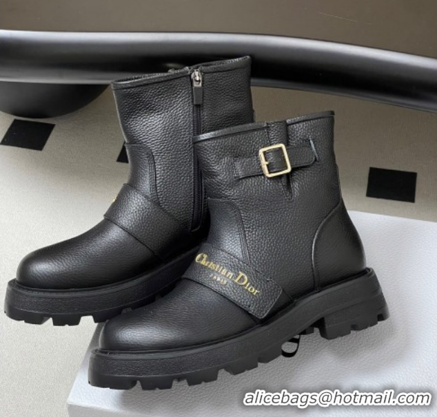 Good Looking Dior DiorAlps D-Quest Ankle Boots in Grained Calfskin with Logo Buckle Strap Black DR121609 1216126