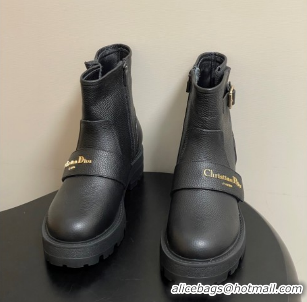 Good Looking Dior DiorAlps D-Quest Ankle Boots in Grained Calfskin with Logo Buckle Strap Black DR121609 1216126