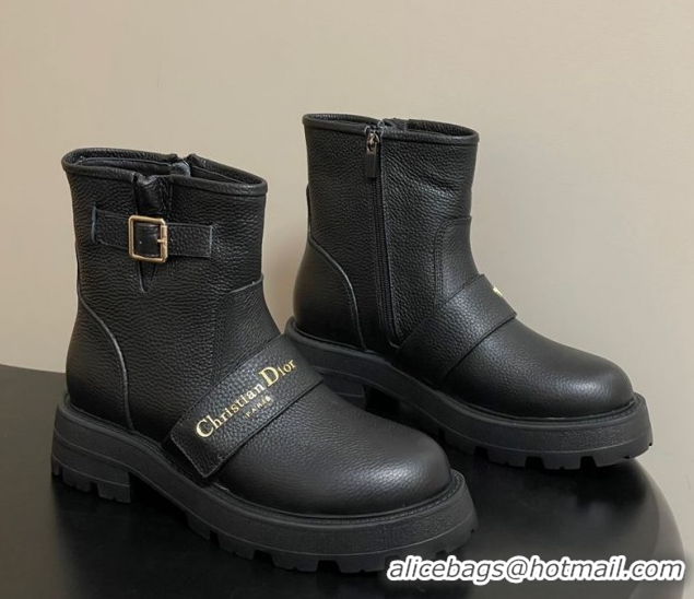 Good Looking Dior DiorAlps D-Quest Ankle Boots in Grained Calfskin with Logo Buckle Strap Black DR121609 1216126