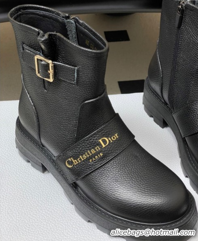 Good Looking Dior DiorAlps D-Quest Ankle Boots in Grained Calfskin with Logo Buckle Strap Black DR121609 1216126