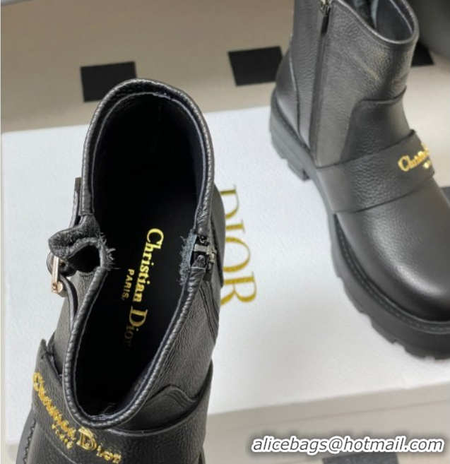 Good Looking Dior DiorAlps D-Quest Ankle Boots in Grained Calfskin with Logo Buckle Strap Black DR121609 1216126
