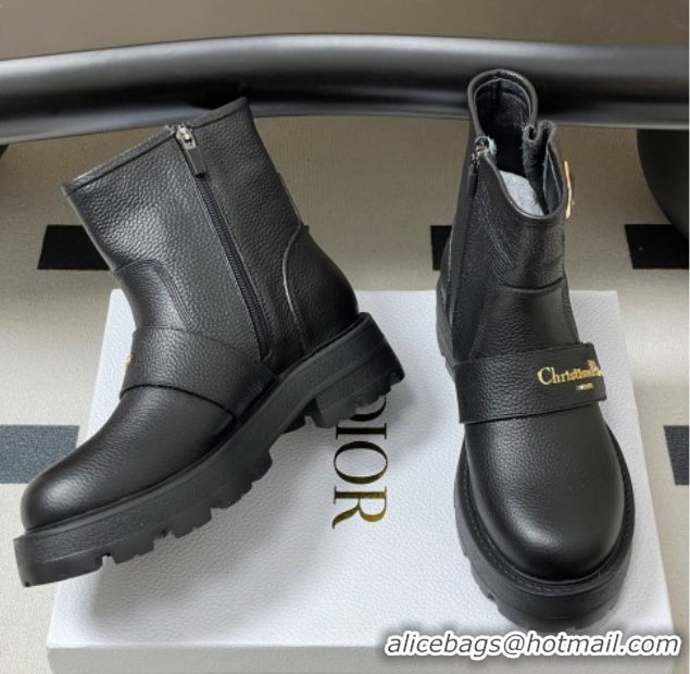 Good Looking Dior DiorAlps D-Quest Ankle Boots in Grained Calfskin with Logo Buckle Strap Black DR121609 1216126