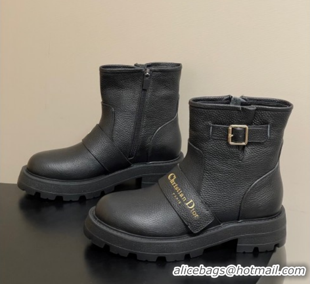 Good Looking Dior DiorAlps D-Quest Ankle Boots in Grained Calfskin with Logo Buckle Strap Black DR121609 1216126