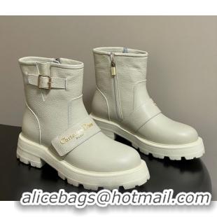 Best Price Dior DiorAlps D-Quest Ankle Boots in Grained Calfskin with Logo Buckle Strap White DR121609 1216127
