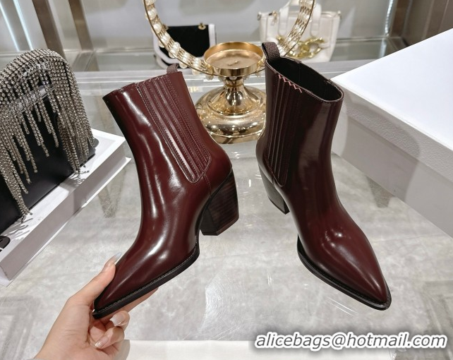 Good Product Dior Wild Heeled Ankle Boots 5cm in Calfskin Leather Dark Burgundy DR121610 1216128