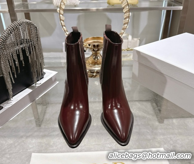 Good Product Dior Wild Heeled Ankle Boots 5cm in Calfskin Leather Dark Burgundy DR121610 1216128