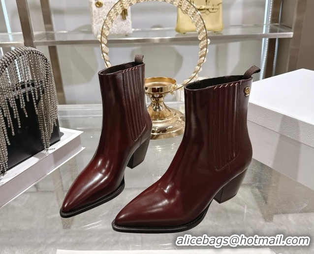 Good Product Dior Wild Heeled Ankle Boots 5cm in Calfskin Leather Dark Burgundy DR121610 1216128