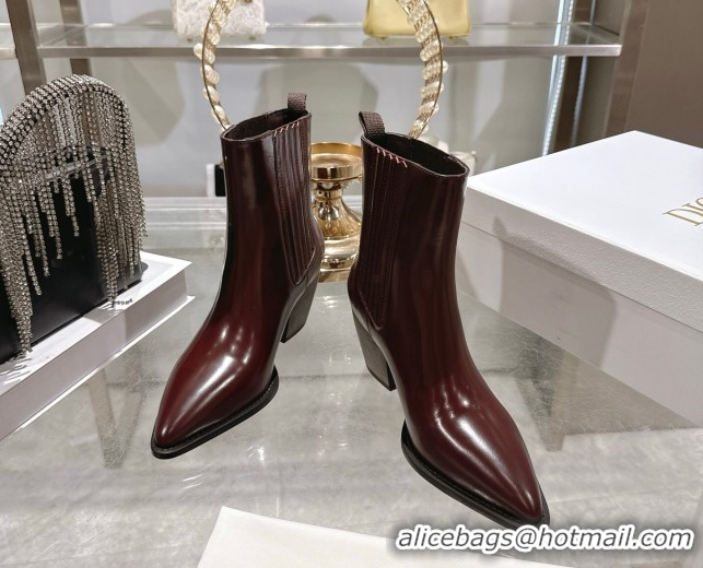 Good Product Dior Wild Heeled Ankle Boots 5cm in Calfskin Leather Dark Burgundy DR121610 1216128