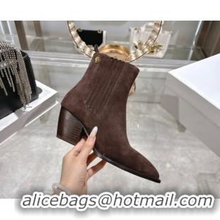 Pretty Style Dior Wild Heeled Ankle Boots 5cm in Suede Chocolate Brown DR121610 1216130