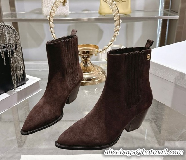 Pretty Style Dior Wild Heeled Ankle Boots 5cm in Suede Chocolate Brown DR121610 1216130