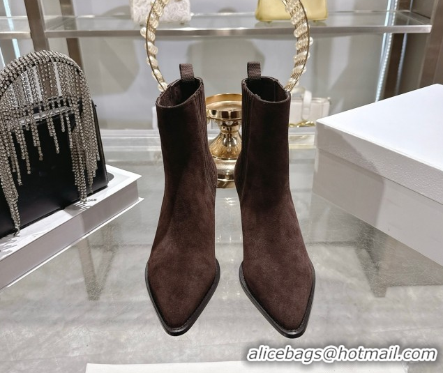 Pretty Style Dior Wild Heeled Ankle Boots 5cm in Suede Chocolate Brown DR121610 1216130