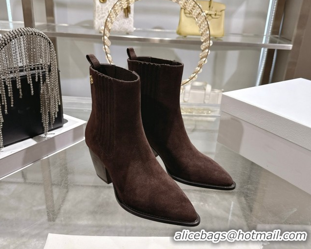 Pretty Style Dior Wild Heeled Ankle Boots 5cm in Suede Chocolate Brown DR121610 1216130