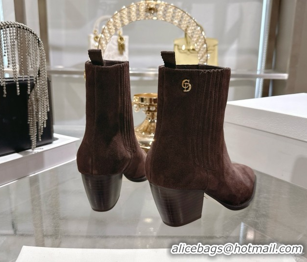 Pretty Style Dior Wild Heeled Ankle Boots 5cm in Suede Chocolate Brown DR121610 1216130