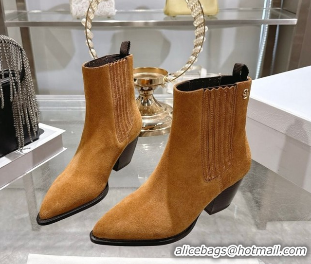 Charming Dior Wild Heeled Ankle Boots 5cm in Suede Brown Yellow DR121610 1216131
