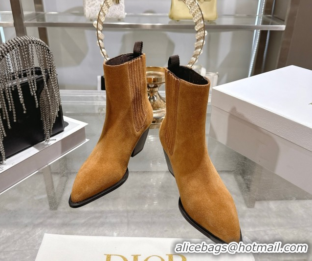 Charming Dior Wild Heeled Ankle Boots 5cm in Suede Brown Yellow DR121610 1216131
