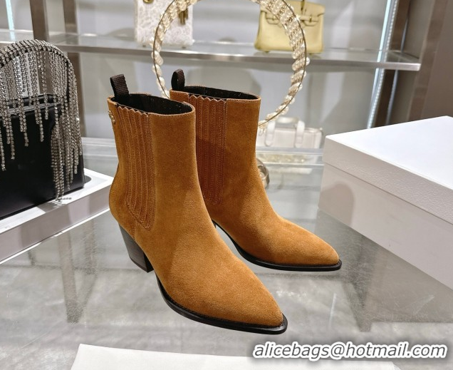 Charming Dior Wild Heeled Ankle Boots 5cm in Suede Brown Yellow DR121610 1216131