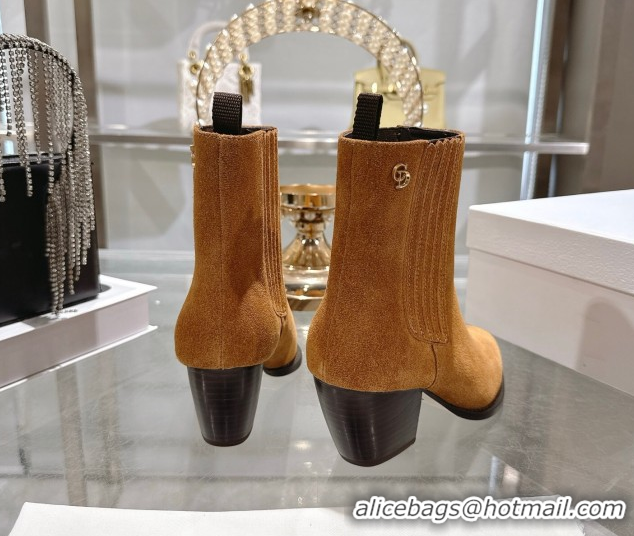 Charming Dior Wild Heeled Ankle Boots 5cm in Suede Brown Yellow DR121610 1216131