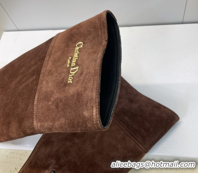 Best Grade Dior D-Town Heeled High Heeled Boots 8cm in Suede with Buckle Chocolate Brown 1216133