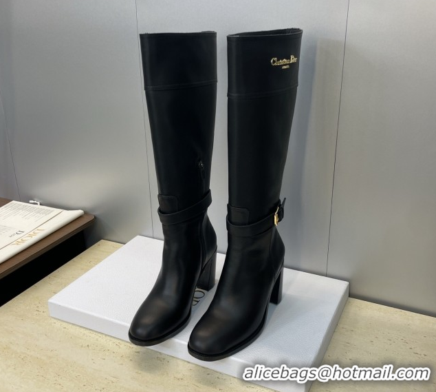 Purchase Dior D-Town Heeled High Heeled Boots 8cm in Calfskin Leather with Buckle Black 1216134