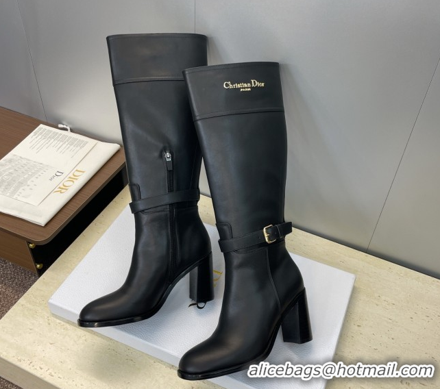 Purchase Dior D-Town Heeled High Heeled Boots 8cm in Calfskin Leather with Buckle Black 1216134