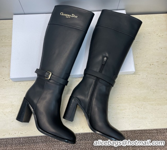 Purchase Dior D-Town Heeled High Heeled Boots 8cm in Calfskin Leather with Buckle Black 1216134
