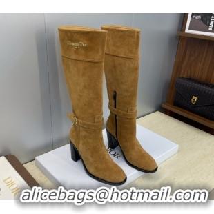 Best Product Dior D-Town Heeled High Heeled Boots 8cm in Suede with Buckle Tobacco Brown 1216135