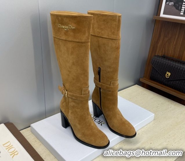 Best Product Dior D-Town Heeled High Heeled Boots 8cm in Suede with Buckle Tobacco Brown 1216135