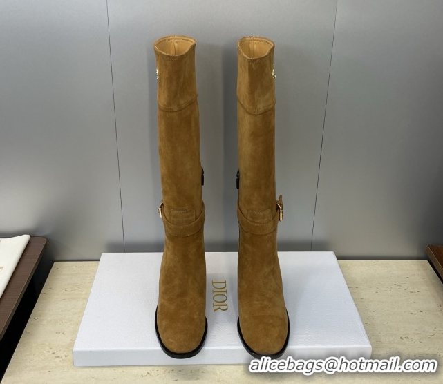 Best Product Dior D-Town Heeled High Heeled Boots 8cm in Suede with Buckle Tobacco Brown 1216135