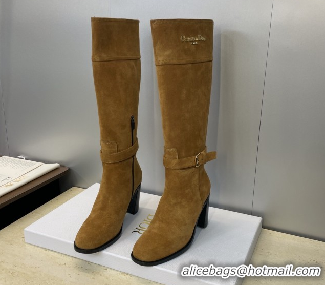 Best Product Dior D-Town Heeled High Heeled Boots 8cm in Suede with Buckle Tobacco Brown 1216135