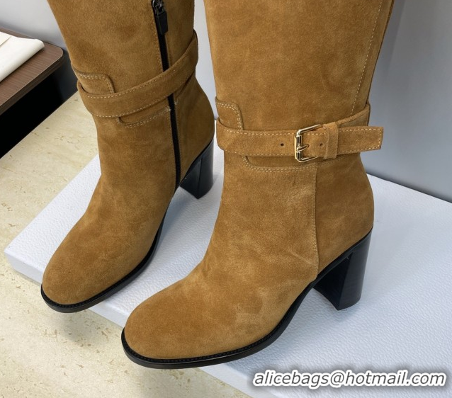 Best Product Dior D-Town Heeled High Heeled Boots 8cm in Suede with Buckle Tobacco Brown 1216135