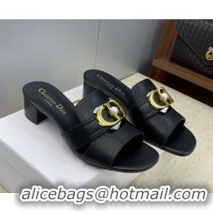 Best Price Dior 30 Montaigne Heeled Slides Sandal 4.5cm in Calfskin Leather with Pearl Black 1217001