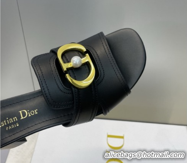 Best Price Dior 30 Montaigne Heeled Slides Sandal 4.5cm in Calfskin Leather with Pearl Black 1217001