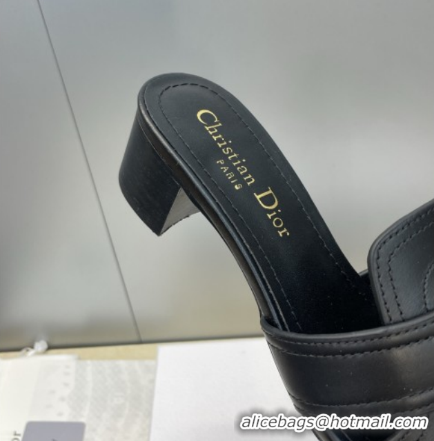 Best Price Dior 30 Montaigne Heeled Slides Sandal 4.5cm in Calfskin Leather with Pearl Black 1217001