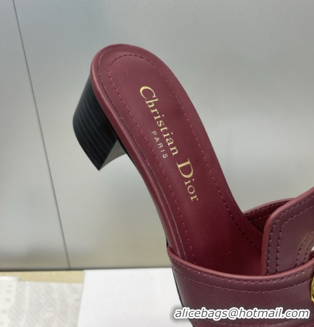 Top Grade Dior 30 Montaigne Heeled Slides Sandal 4.5cm in Calfskin Leather with Pearl Dark Burgundy 1217002 