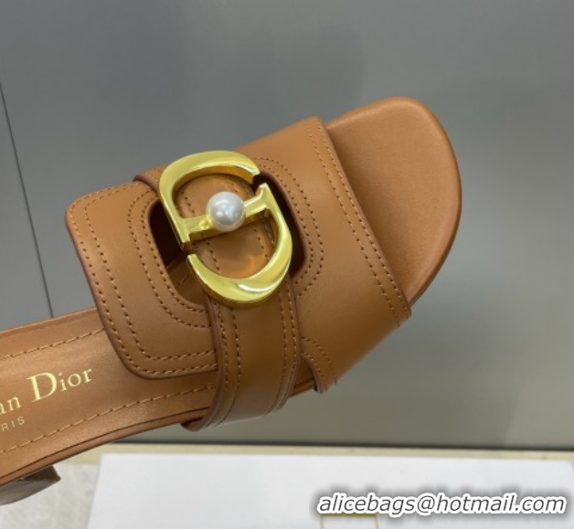 Good Quality Dior 30 Montaigne Heeled Slides Sandal 4.5cm in Calfskin Leather with Pearl Brown 1217004 
