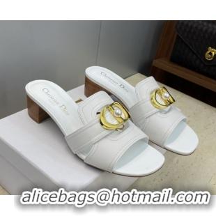 Grade Quality Dior 30 Montaigne Heeled Slides Sandal 4.5cm in Calfskin Leather with Pearl White 1217005