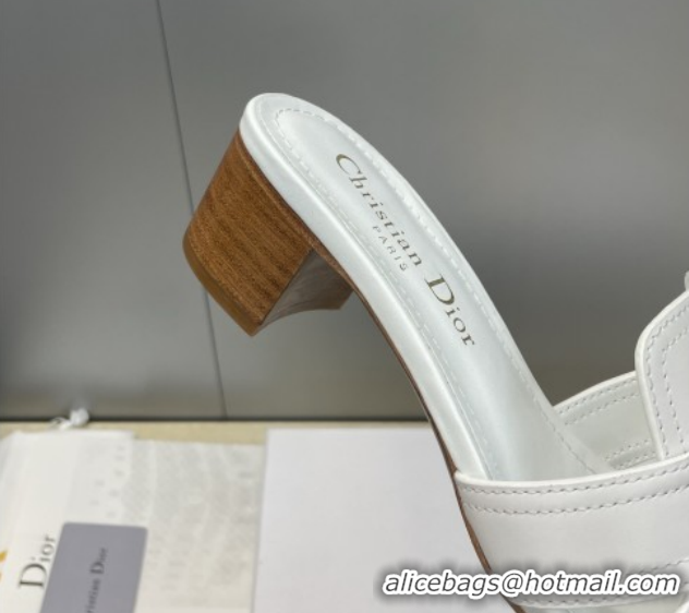 Grade Quality Dior 30 Montaigne Heeled Slides Sandal 4.5cm in Calfskin Leather with Pearl White 1217005