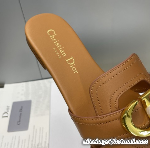 Classic Hot Dior 30 Montaigne Flat Slides Sandal in Calfskin Leather with Pearl Brown 1217007
