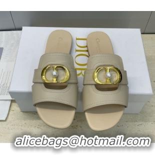 Top Design Dior 30 Montaigne Flat Slides Sandal in Calfskin Leather with Pearl Beige 1217009