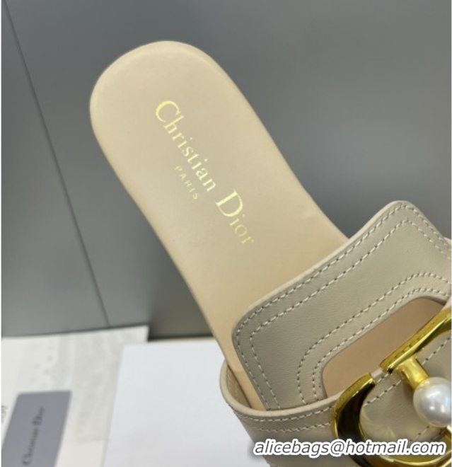 Top Design Dior 30 Montaigne Flat Slides Sandal in Calfskin Leather with Pearl Beige 1217009