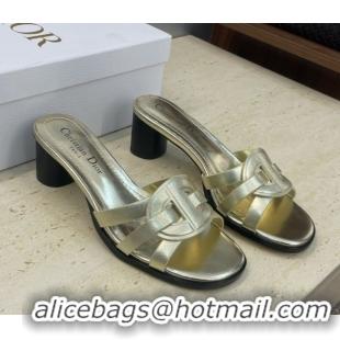 Luxurious Dior D-Club Heeled Slides Sandal 6cm in Calfskin Leather Gold DR121701 1217011